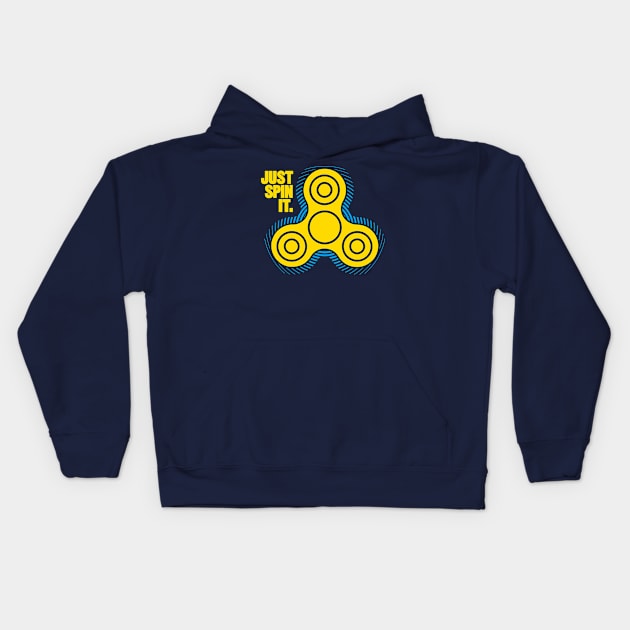 Fidget Spinner Just Spin It Azure/Yellow Kids Hoodie by CreativeWear